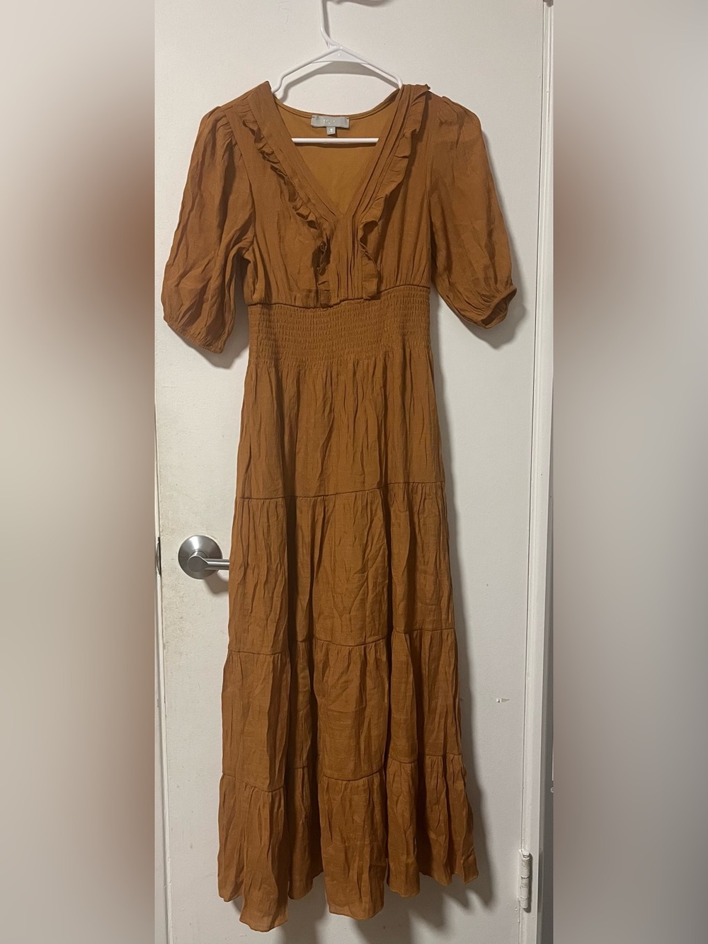 Smocked-Waist Maxi Dress in Warm Rust